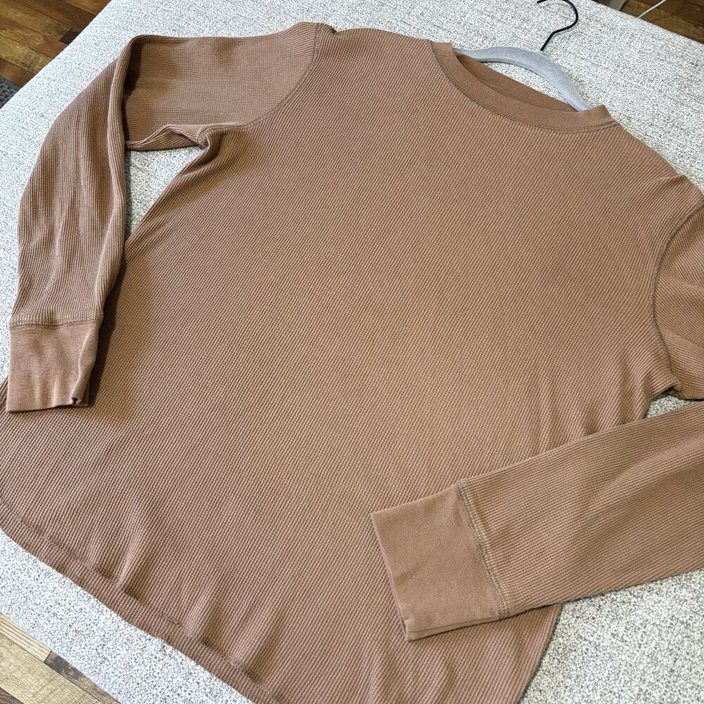 Duck‎ Head Waffle Knit Thermal Long Sleeve Shirt Brown Crewneck Men's Small